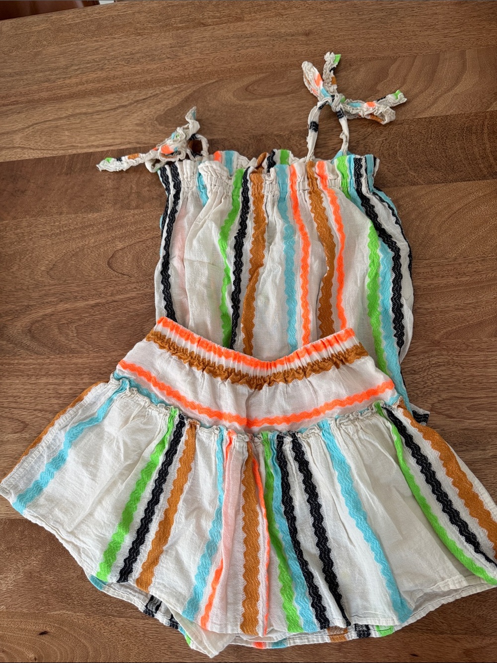Girls Multicolor Stripe Tank Top & Skirt Set